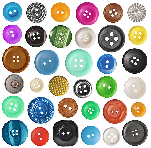 Set of buttons collection of various buttons on white background. each one is shot separately button sewing item stock pictures, royalty-free photos & images