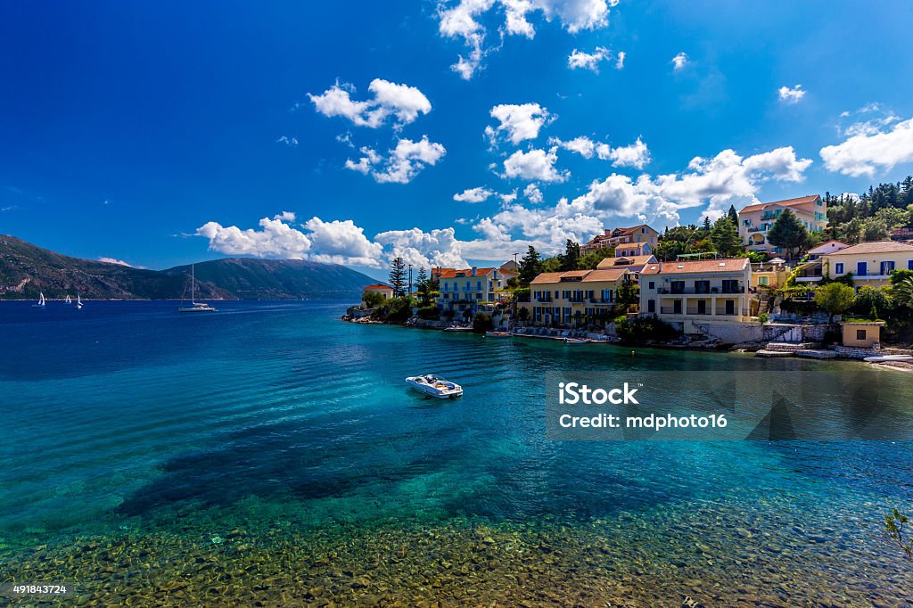 Fiscardo on the Island of Kefalonia in Greece The holiday destination. Beautiful beach with turquoise water near Fiskardo, Kefalonia, Greece Kefalonia Stock Photo