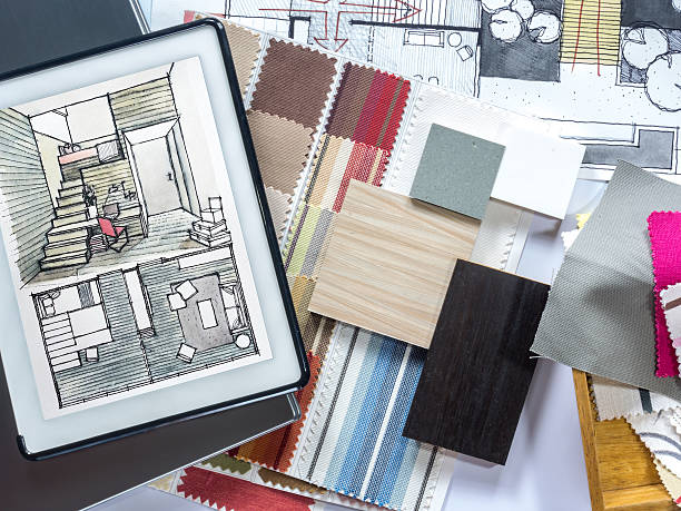 istock Top view of Architect & Interior designer working table concept 491844018