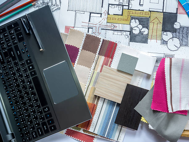 istock Top view of Architect & Interior designer working table concept 491844264