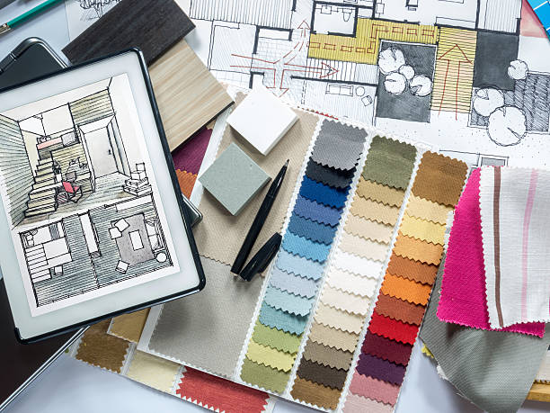 istock Top view of Architect & Interior designer working table concept 491851204