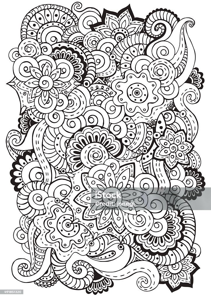 Doodle background in vector with  flowers, paisley.  Black and white. Doodle background in vector with doodles, flowers and paisley. Vector ethnic pattern can be used for wallpaper, pattern fills, coloring books and pages for kids and adults. Black and white. Mandala stock vector