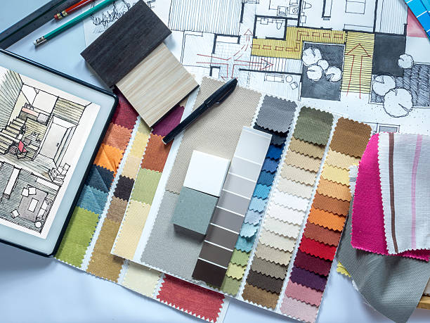 istock Top view of Architect & Interior designer working table concept 491851902