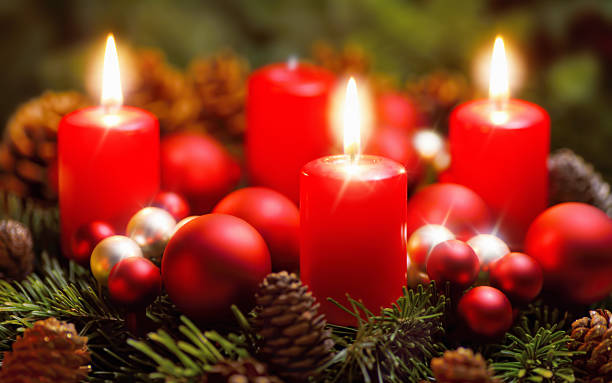 istock Advent wreath with 3 burning candles 491852712