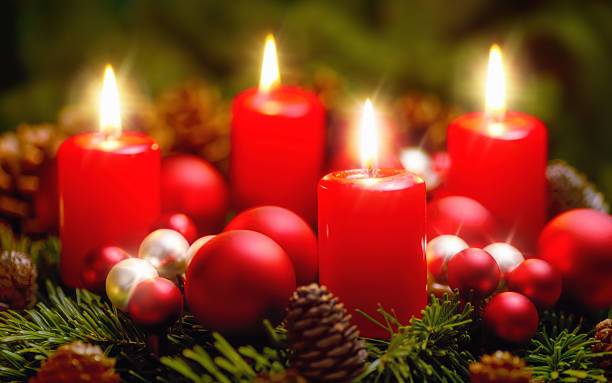 istock Advent wreath with 4 burning candles 491852740