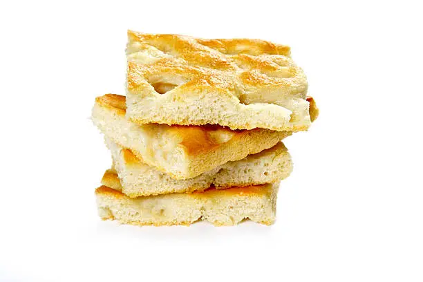 Pieces of focaccia bread stacked