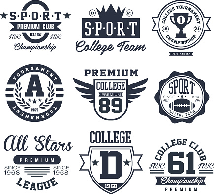 Black and White Sport Emblems Logos Vector Illustration Set