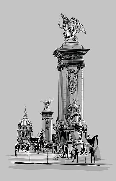 Alexandre III Bridge in Paris France Alexandre III Bridge in Paris France - vector illustration pont alexandre iii stock illustrations