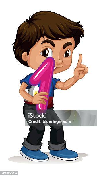 Cute Boy Holding Number One Stock Illustration - Download Image Now - 2015, Backgrounds, Boys
