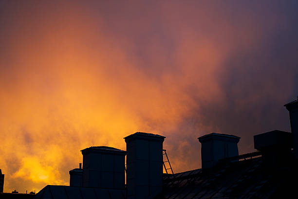 Fire over the city roof tops