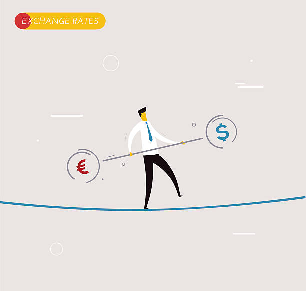 ilustraciones, imágenes clip art, dibujos animados e iconos de stock de hombre de negocios caminando en la cuerda floja equilibrio - performance perks incentive coin