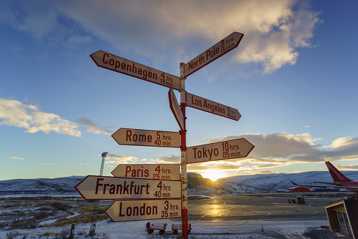 Signpost at Kangerlussuaq airport, Greenland