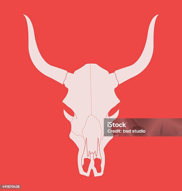 Wild West Cow Skull With Horns Chalk Stock Illustration - Download Image Now - Texas Longhorn Cattle, Tibetan Long Horn, Bull - Animal