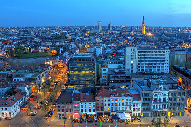 istock Antwerp aerial at twilight, Belgium 491870715