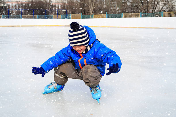 istock cute little boy learning to skate in winter 491870828