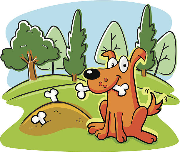 Dog Bones A happy cartoon dog burying bones in the ground. burying stock illustrations