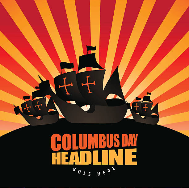 Happy Columbus Day Burst Background Happy Columbus Day Burst Background. EPS 10 vector royalty free stock illustration for ad, promotion, poster, flier, blog, article, social media, marketing replica santa maria ship stock illustrations