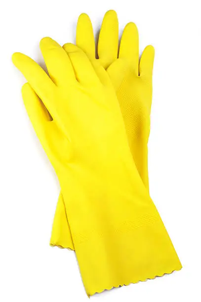 Protective rubber gloves isolated on white background.