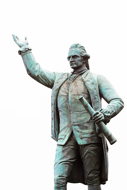 istock Stue of Captain James Cook on white background, copy space 491871933