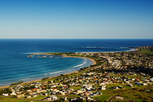 The coastal town of Apollo Bay, along the Great Ocean Road, VIC, Australia.