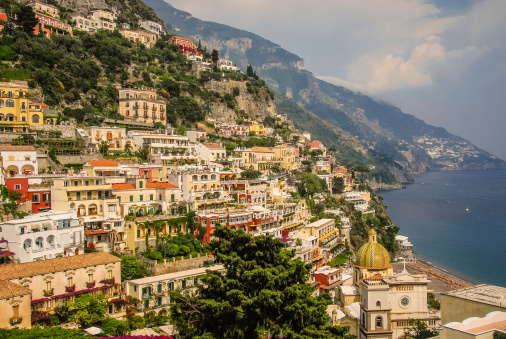 The stunning town of Positano clinging to the Amalfi Coast.