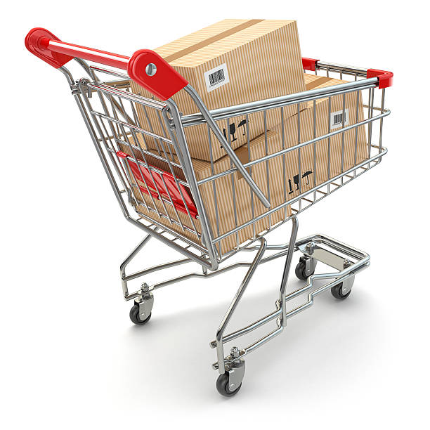 istock Shopping cart with boxes on white isolated background 491872543