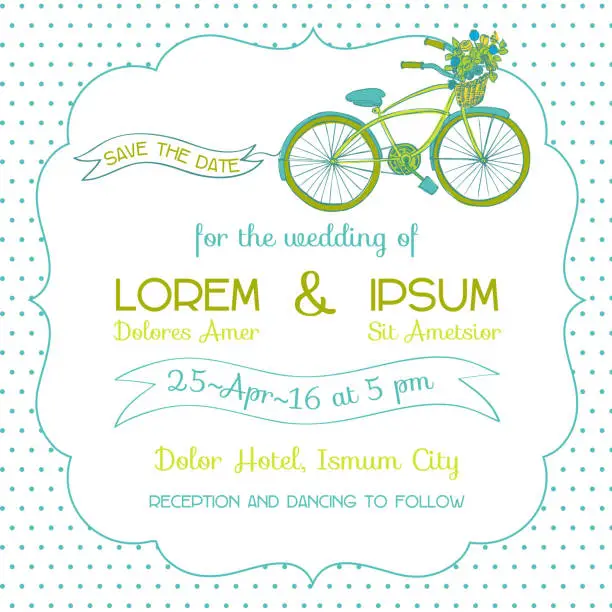 Vector illustration of Wedding Invitation Card - Vintage Bicycle Theme - in vector