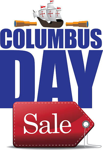 illustrazioni stock, clip art, cartoni animati e icone di tendenza di columbus day vendita di design - caravel nautical vessel sailing ship passenger ship