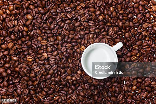 Empty Cup On Coffee Beans Stock Photo - Download Image Now - Addiction, Black Coffee, Black Color