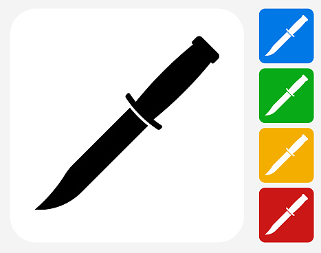 Knife Icon. This 100% royalty free vector illustration features the main icon pictured in black inside a white square. The alternative color options in blue, green, yellow and red are on the right of the icon and are arranged in a vertical column.
