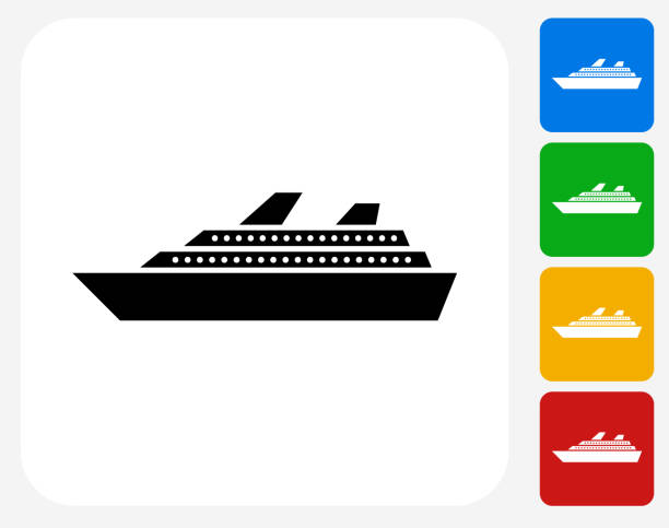 illustrazioni stock, clip art, cartoni animati e icone di tendenza di nave da crociera di icona piatto di design grafico - passenger craft