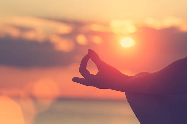 istock Young woman practicing yoga on the beach. 491873568
