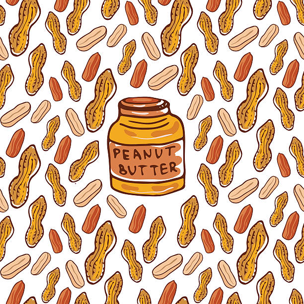 ilustraciones, imágenes clip art, dibujos animados e iconos de stock de linda patrón con maní, mantequilla de cristal. tuercas reflejado con precisión - nut snack peanut backgrounds