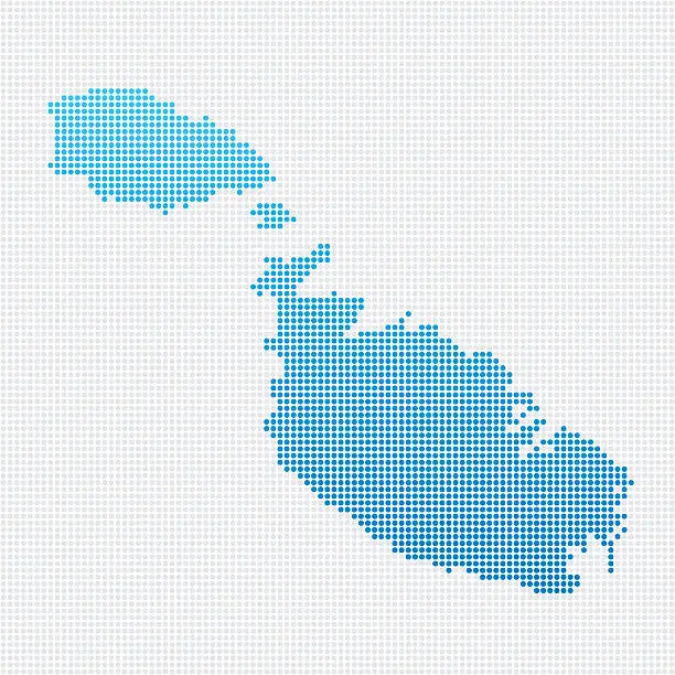 Vector illustration of Malta Map Blue Dot Pattern