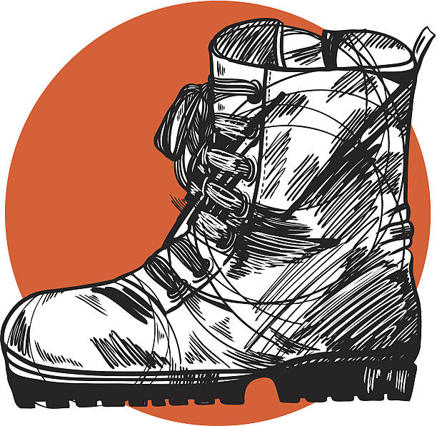 vector army military boots - sketch vector art illustration