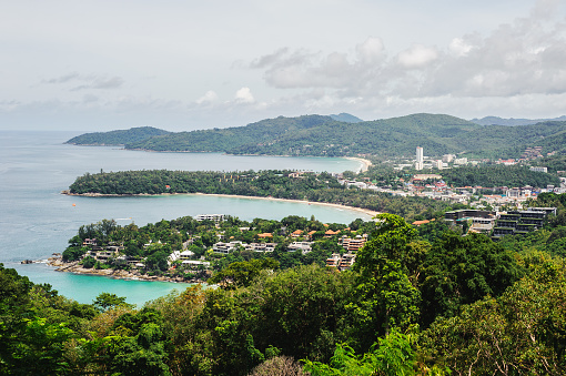 Cityscape with blue sea  in daylight, Phuket view point thailand