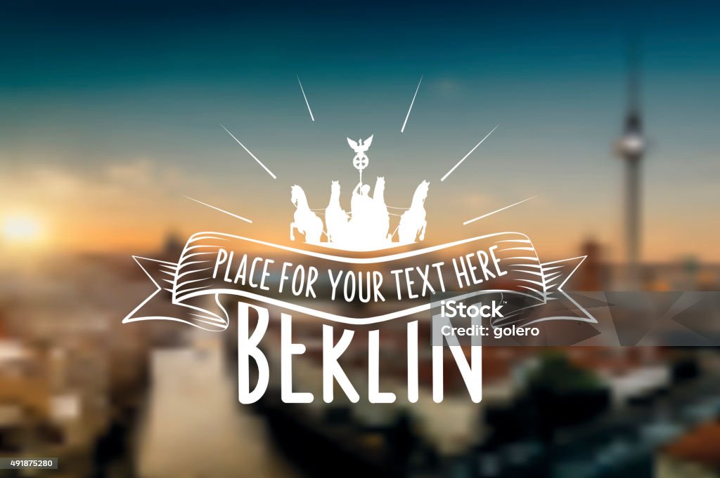 vintage berlin vector label on blurred sundown skyline Berlin stock vector