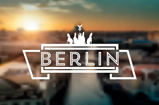 Vector illustration of vintage berlin sign on blurred sunset skyline