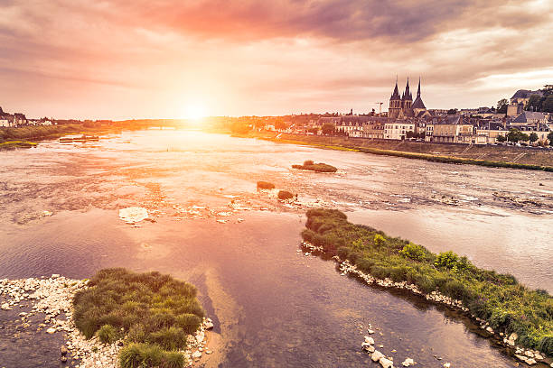 Blois - Sunset on Loire river - France stock photo