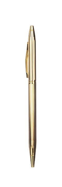 istock Golden pen isolated on white 491887750