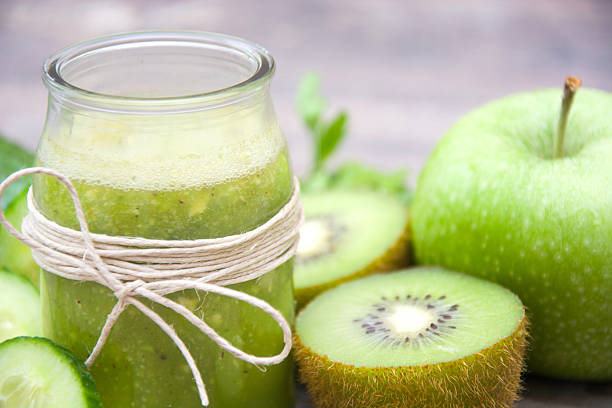 Green smoothie with cucumber, kiwi and apples