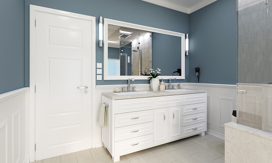 classic bathroom with hand-basin in blue colors