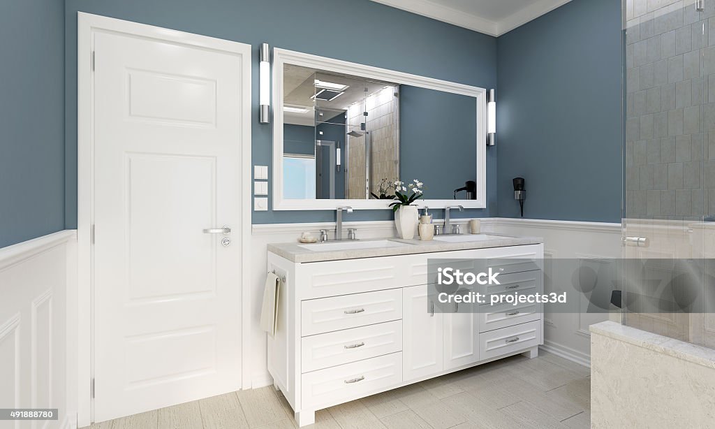 Classic bathroom with wash classic bathroom with hand-basin in blue colors Paint Stock Photo