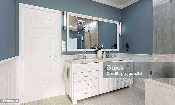 Classic Bathroom With Wash Stock Photo - Download Image Now - Paint, Blue, Domestic Room