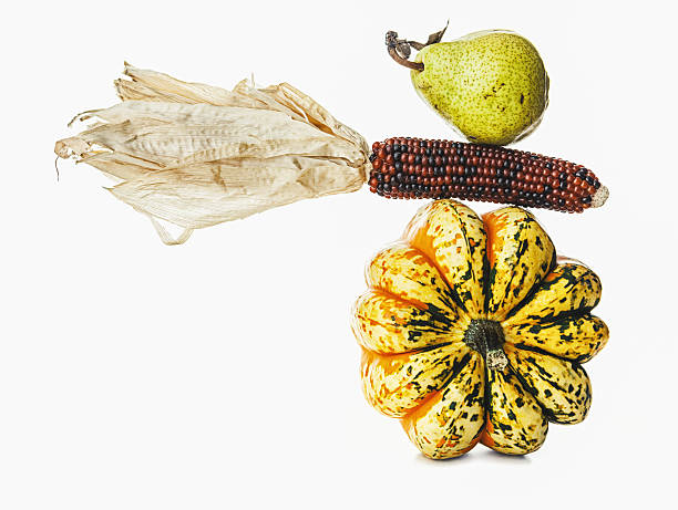 Pumpkin, Indian corn and Pear isolated