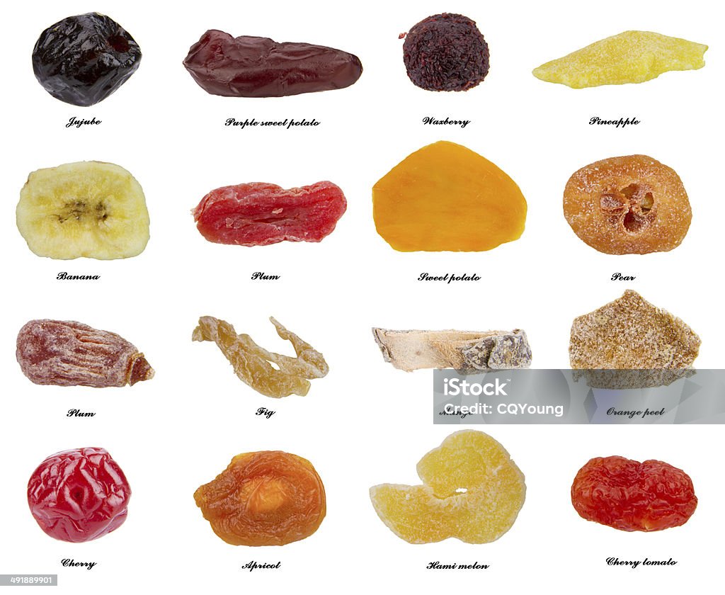 Dried fruit collection collection of 16 different kinds of dried fruit isolated on the white background Dried Food Stock Photo