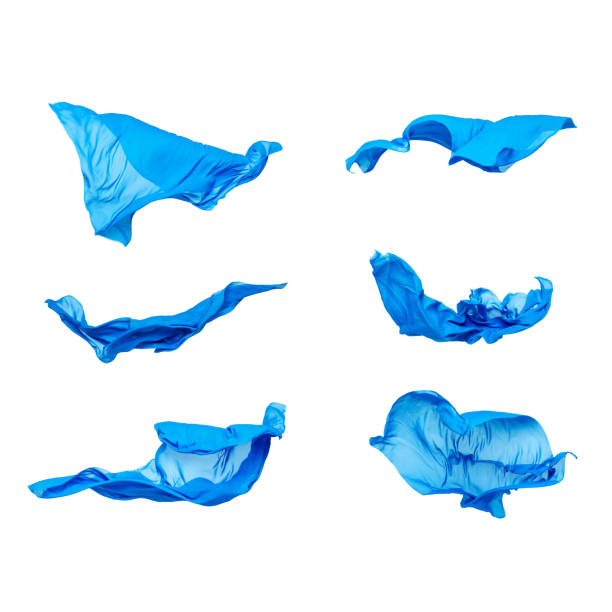abstract pieces of fabric flying, isolated on white, design element