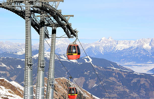 лыжный курорт kitzsteinhorn/kaprun, австрия. - ski lift overhead cable car gondola mountain стоковые фото и изображения