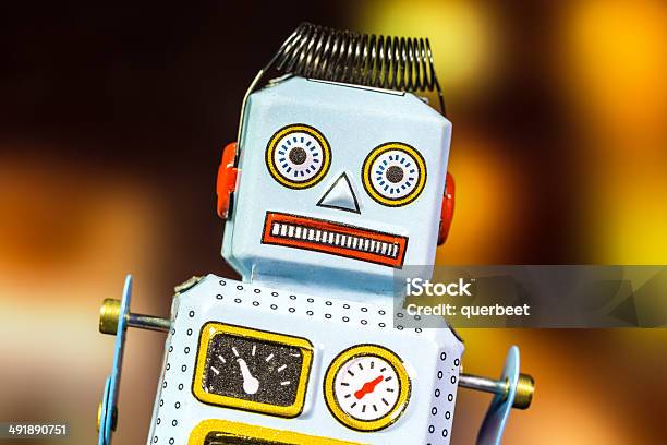 Retro Tin Roboter Stockfoto und mehr Bilder von Aufziehspielzeug - Aufziehspielzeug, Blech, Braun