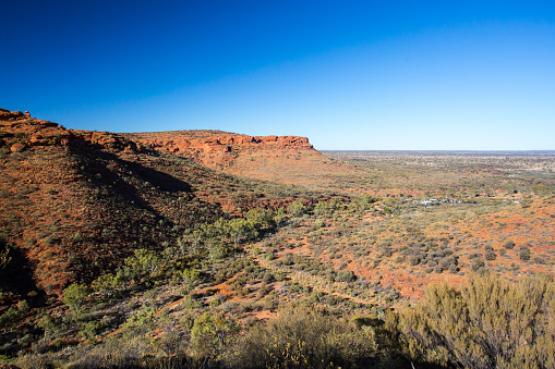 Valley view towards a car park at Kings Canyon in Northern Territory, Australia